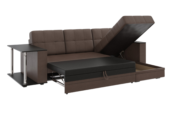 Диван-кровать угловой Атлант кожзам коричневый со столиком Венге со спальным местом (сборка на любую сторону)