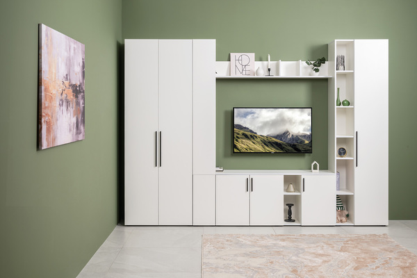 Гостиная Эйр композиция 1 белый PE шагрень, собирается на любую сторону