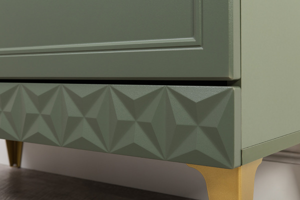 Комод Марион 16.249 дымчатый зеленый K521, олива шагрень AG 1050 ПВХ, белый PE шагрень