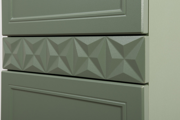 Гостиная Марион композиция 1 дымчатый зеленый K521, олива шагрень AG 1050 ПВХ, белый PE шагрень (собирается на любую сторону)