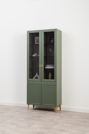 Гостиная Марион композиция 2 дымчатый зеленый K521, олива шагрень AG 1050 ПВХ, белый PE шагрень (собирается на любую сторону)