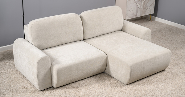 Диван-кровать угловой Тэдди 1505 композиция 2, букле Pique 010 светло-серый, модульная система, сборка на любую сторону